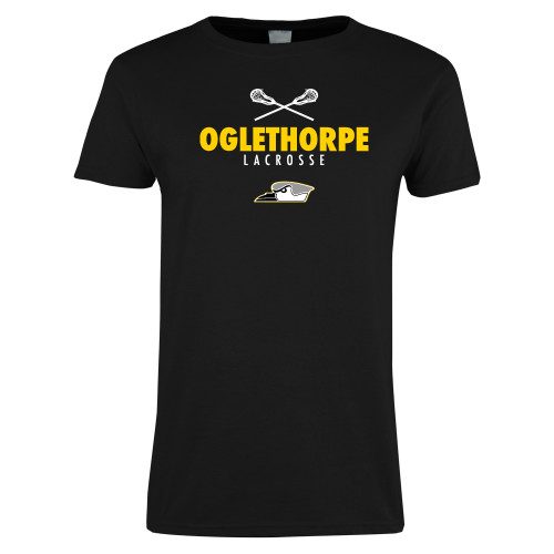  Womens Black Short Sleeve Tee - Lacrosse Crossed Sticks