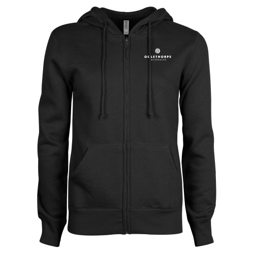  ENZA Womens Black Fleece Full Zip Hoodie - Primary University Logo