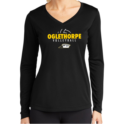  Womens Black Performance Long Sleeve V Neck Shirt - Abstract Volleyball