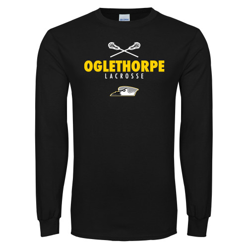  Black Long Sleeve T Shirt - Lacrosse Crossed Sticks
