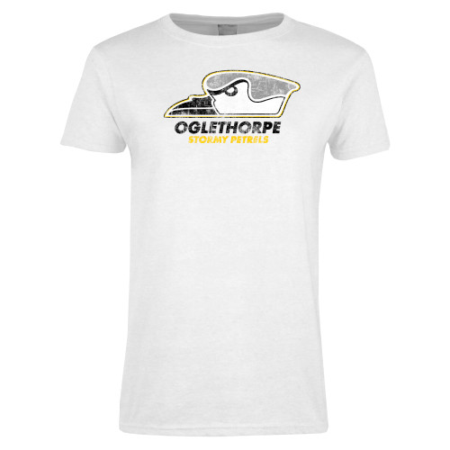  Womens White Short Sleeve Tee - Primary Athletics Mark Distressed