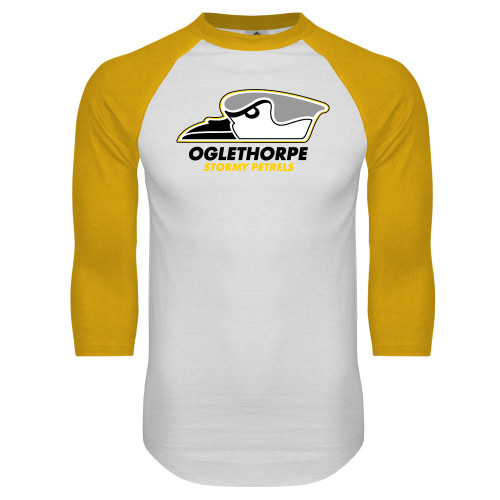  White/Gold Raglan Baseball T Shirt - Primary Athletics Logo