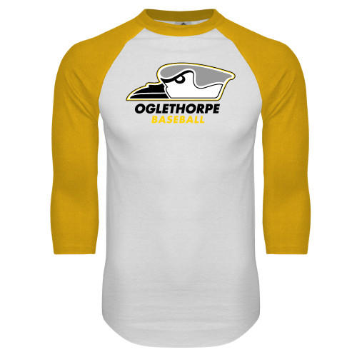  White/Gold Raglan Baseball T Shirt - Baseball