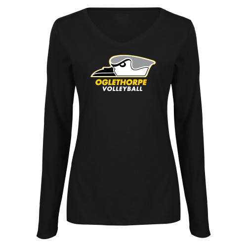  Womens Black Long Sleeve V Neck Tee  - Volleyball