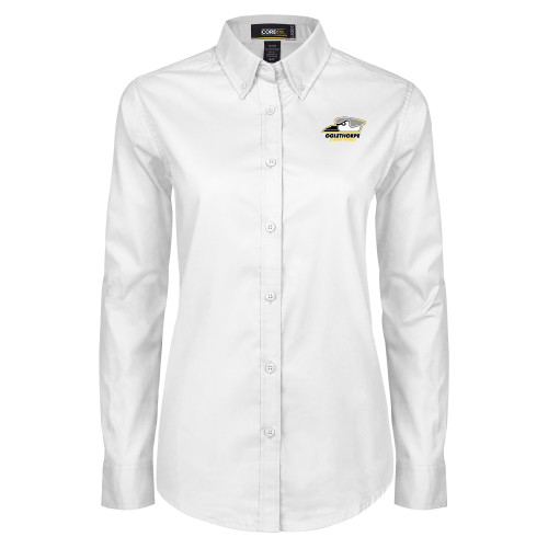  Womens White Twill Button Down Long Sleeve - Primary Athletics Logo
