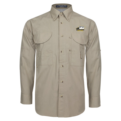  Khaki Fishing Shirt Performance Long Sleeve - Primary Athletics Logo