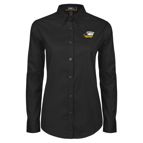 Womens Black Twill Button Down Long Sleeve  - Primary Athletics Logo