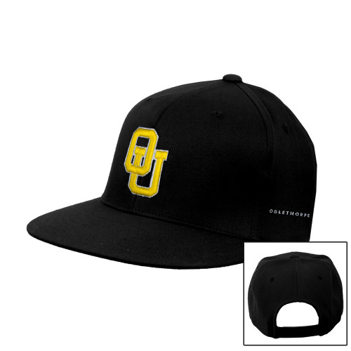  Black Flat Bill Snapback Hat - Interlocking OU
