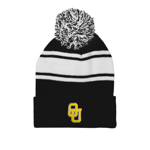 Oglethorpe Black/White Two Tone Knit Pom Beanie w/Cuff