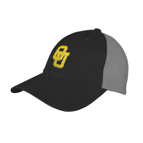  Black/Charcoal Mesh Back Unstructured Low Profile Hat - Interlocking OU