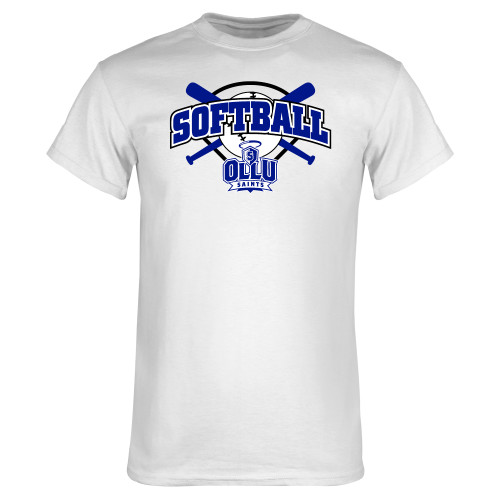  White T Shirt - Softball Crossed Bats Design