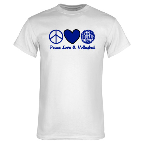  White T Shirt - Peace Love and Volleyball Design