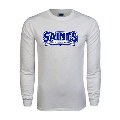  White Long Sleeve T Shirt - Saints - Our lady of the Lake University