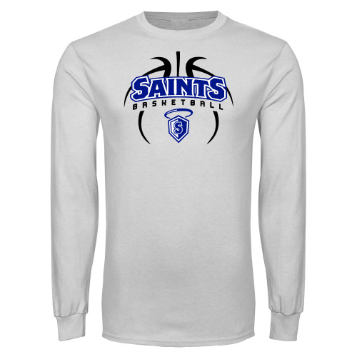  White Long Sleeve T Shirt - Basketball in Ball