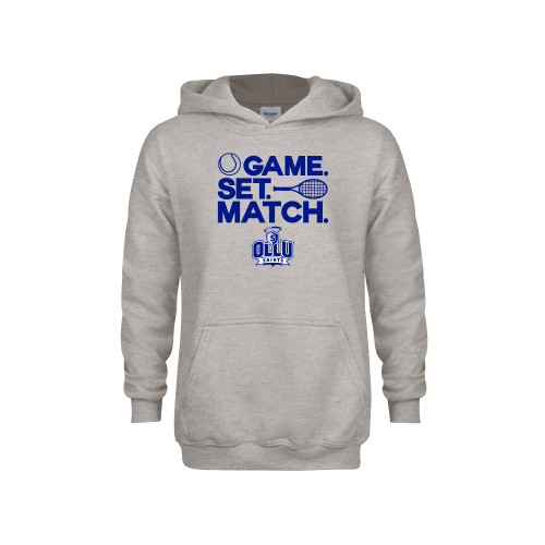 Our Lady of the Lake Youth Grey Fleece Hood - Game. Set. Match. Tennis Design