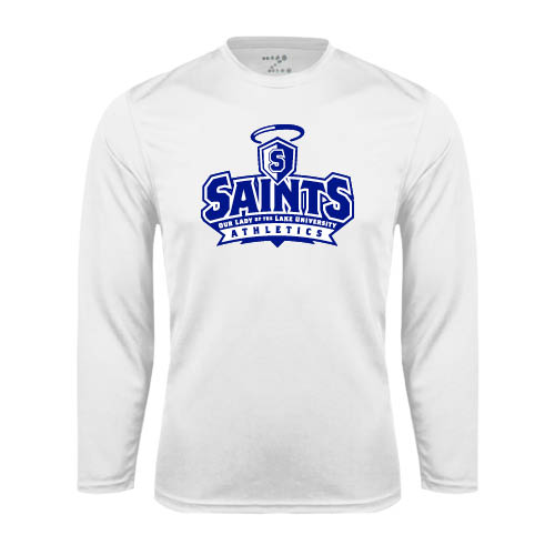  White Performance Long Sleeve Shirt - Our Lady of the Lake University Athletics - Offical Logo