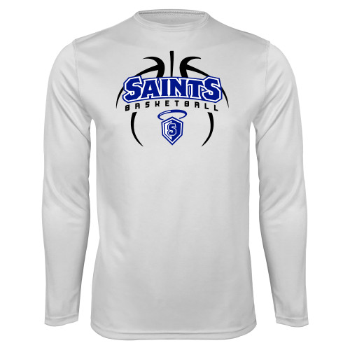  White Performance Long Sleeve Shirt - Basketball in Ball