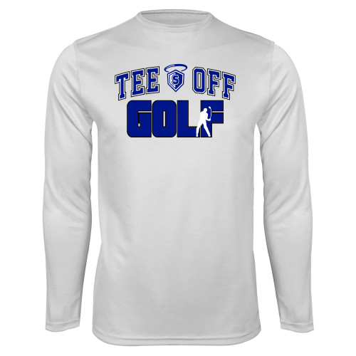  White Performance Long Sleeve Shirt - Tee Off Golf Design