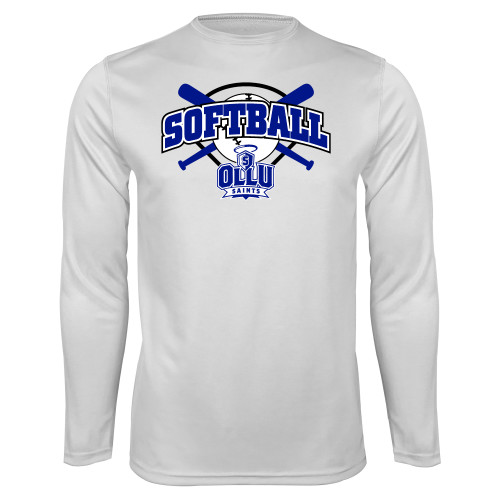  White Performance Long Sleeve Shirt - Softball Crossed Bats Design