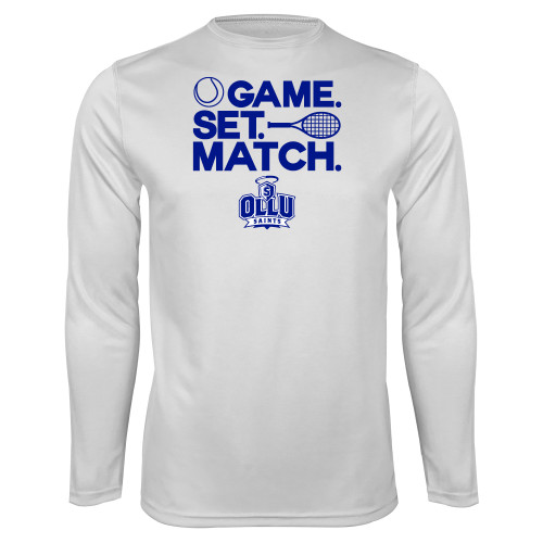  White Performance Long Sleeve Shirt - Game. Set. Match. Tennis Design