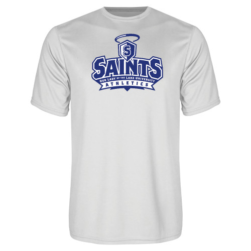  White Performance Tee - Our Lady of the Lake University Athletics - Offical Logo