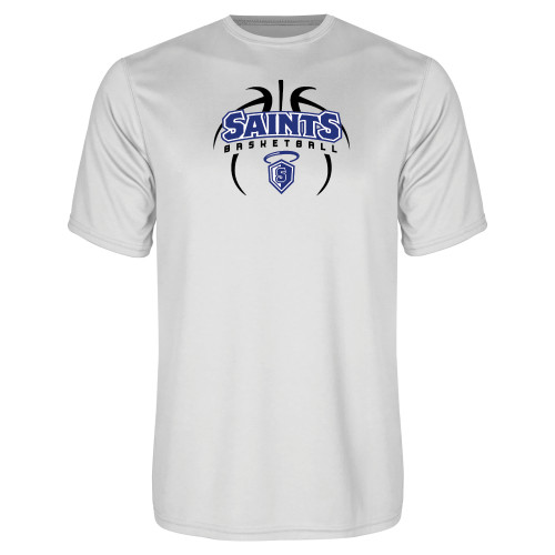  White Performance Tee - Basketball in Ball