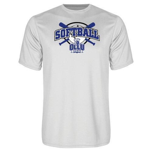  White Performance Tee - Softball Crossed Bats Design