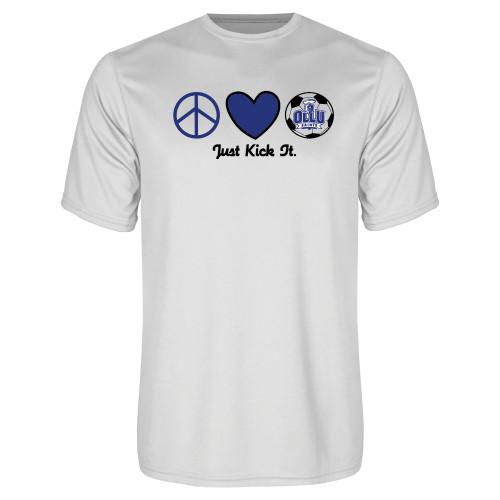  White Performance Tee - Just Kick It Soccer Design