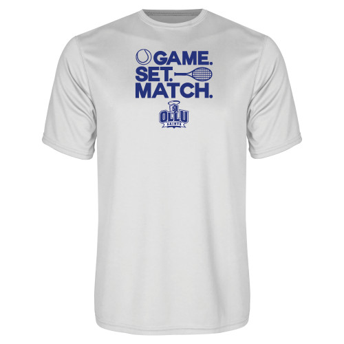  White Performance Tee - Game. Set. Match. Tennis Design