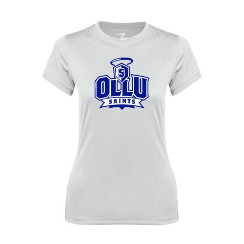  Womens White Performance Tee - OLLU Saints