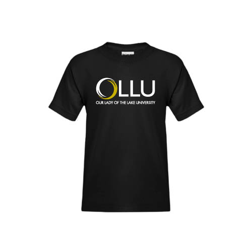  Youth Black T Shirt - OLLU Our Lady of the Lake University Stacked