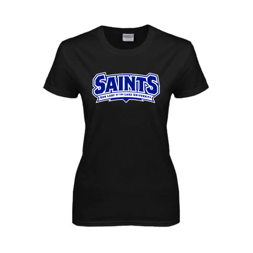 Womens Black Short Sleeve Tee - Saints - Our lady of the Lake University