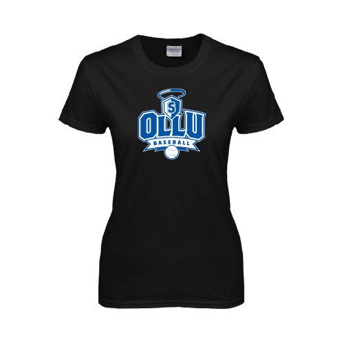  Womens Black Short Sleeve Tee - Baseball