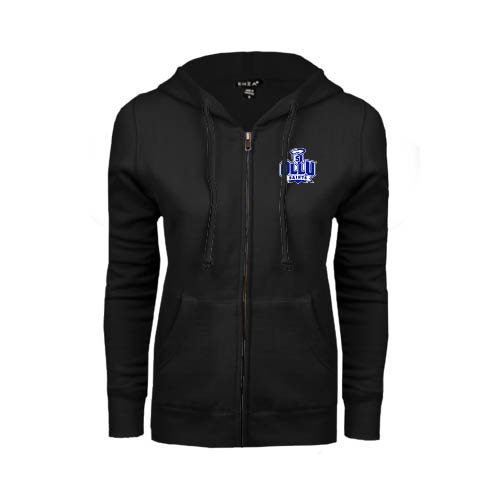  ENZA Womens Black Fleece Full Zip Hoodie - OLLU Saints