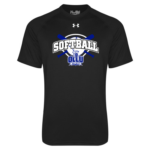  Under Armour Black Tech Tee - Softball Crossed Bats Design