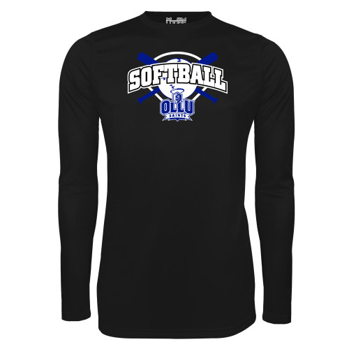  Under Armour Black Long Sleeve Tech Tee - Softball Crossed Bats Design