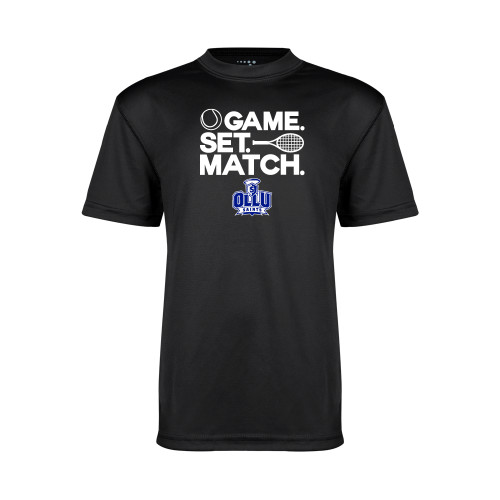 Our Lady of the Lake Youth Performance Black Tee - Game. Set. Match. Tennis Design