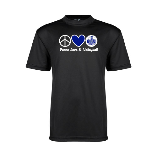 Our Lady of the Lake Youth Performance Black Tee - Peace Love and Volleyball Design