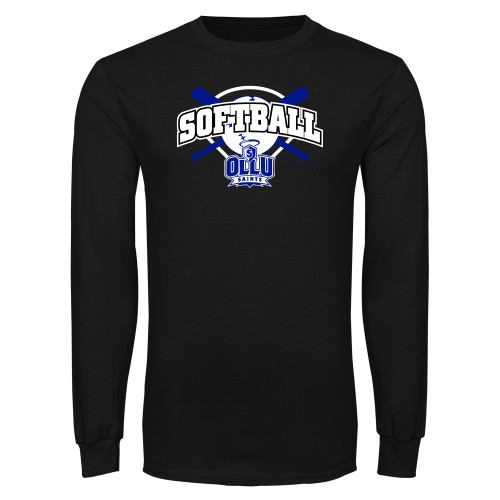 Our Lady of the Lake Black Long Sleeve T Shirt - Softball Crossed Bats Design