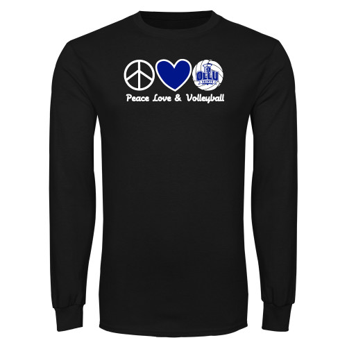 Our Lady of the Lake Black Long Sleeve T Shirt - Peace Love and Volleyball Design