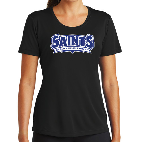  Womens Black Performance Tee - Saints - Our lady of the Lake University