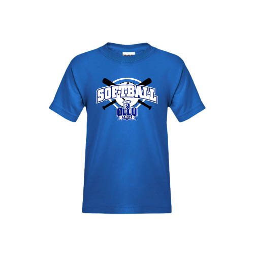  Youth Royal T Shirt - Softball Crossed Bats Design