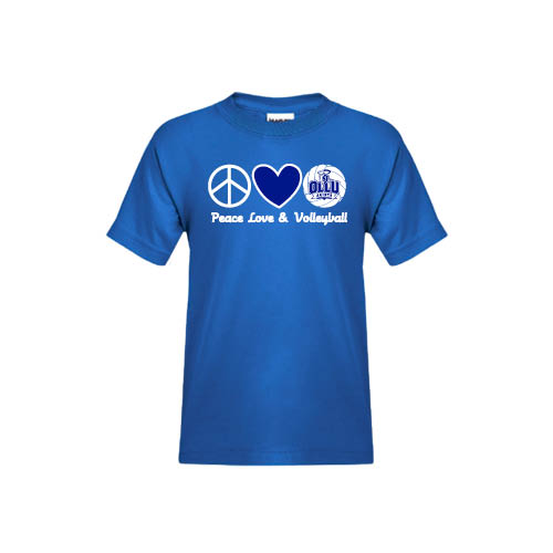  Youth Royal T Shirt - Peace Love and Volleyball Design