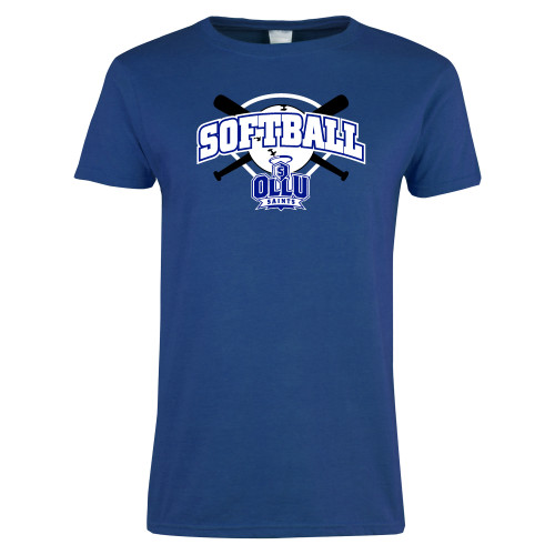  Womens Royal Short Sleeve Tee - Softball Crossed Bats Design
