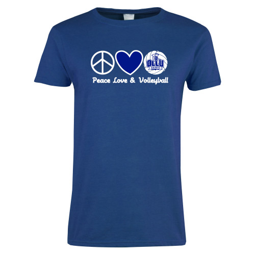  Womens Royal Short Sleeve Tee - Peace Love and Volleyball Design