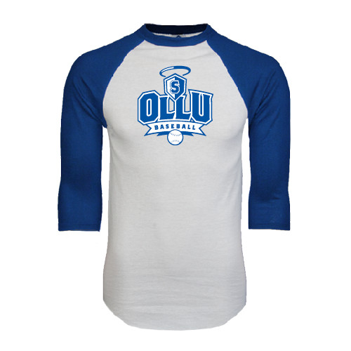  White/Royal Raglan Baseball T Shirt - Baseball