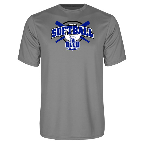 Our Lady of the Lake Grey Concrete Performance Tee - Softball Crossed Bats Design