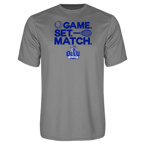 Our Lady of the Lake Grey Concrete Performance Tee - Game. Set. Match. Tennis Design