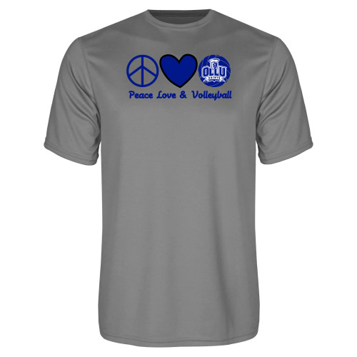 Our Lady of the Lake Grey Concrete Performance Tee - Peace Love and Volleyball Design