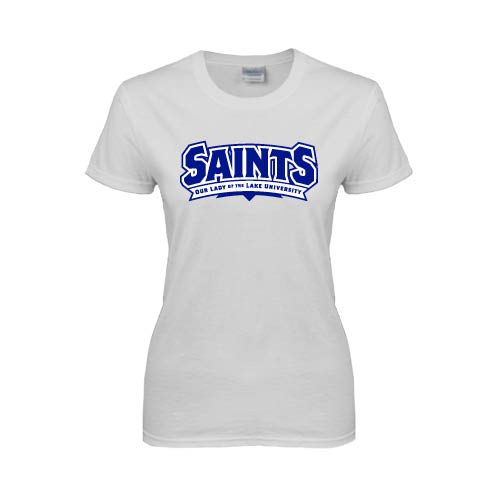  Womens White Short Sleeve Tee - Saints - Our lady of the Lake University